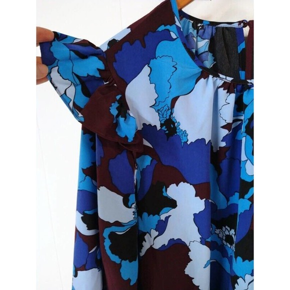 Who What Wear WM XXL Dress Blue Long Sleeves Ruffle on Shoulder Floral Print - Picture 4 of 5